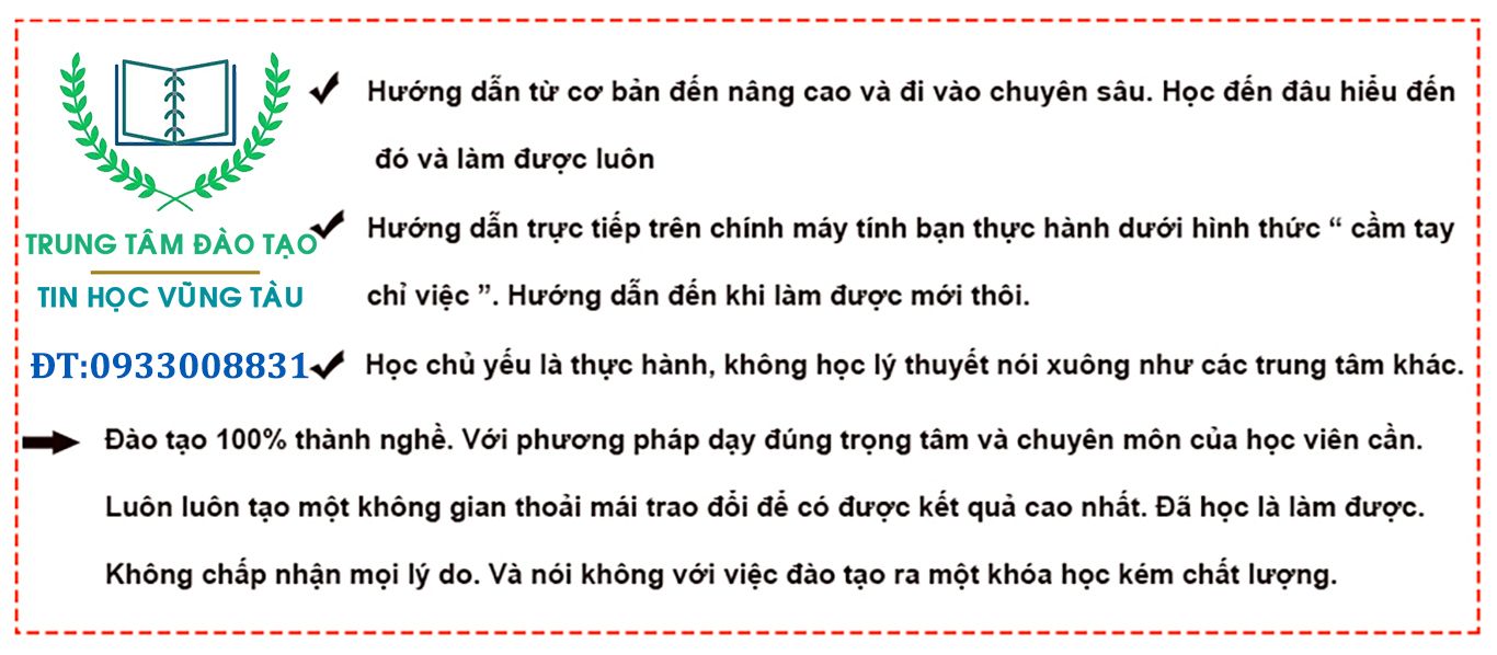 cam kết khi học Indesign tại gia sư tin học Vũng Tàu